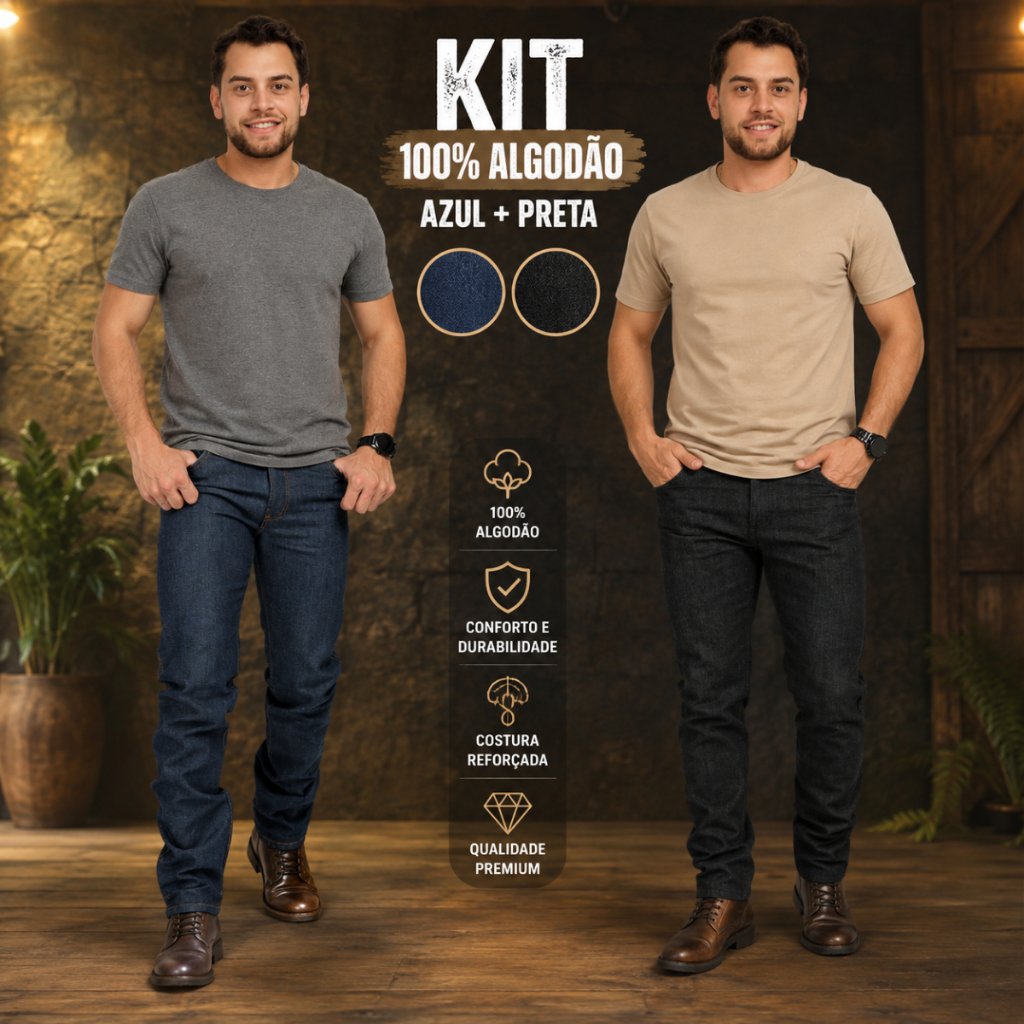 Kit 2 Calça Jeans Masculinas Básica Reforçada Trabalho Pesado Serviço Promocional