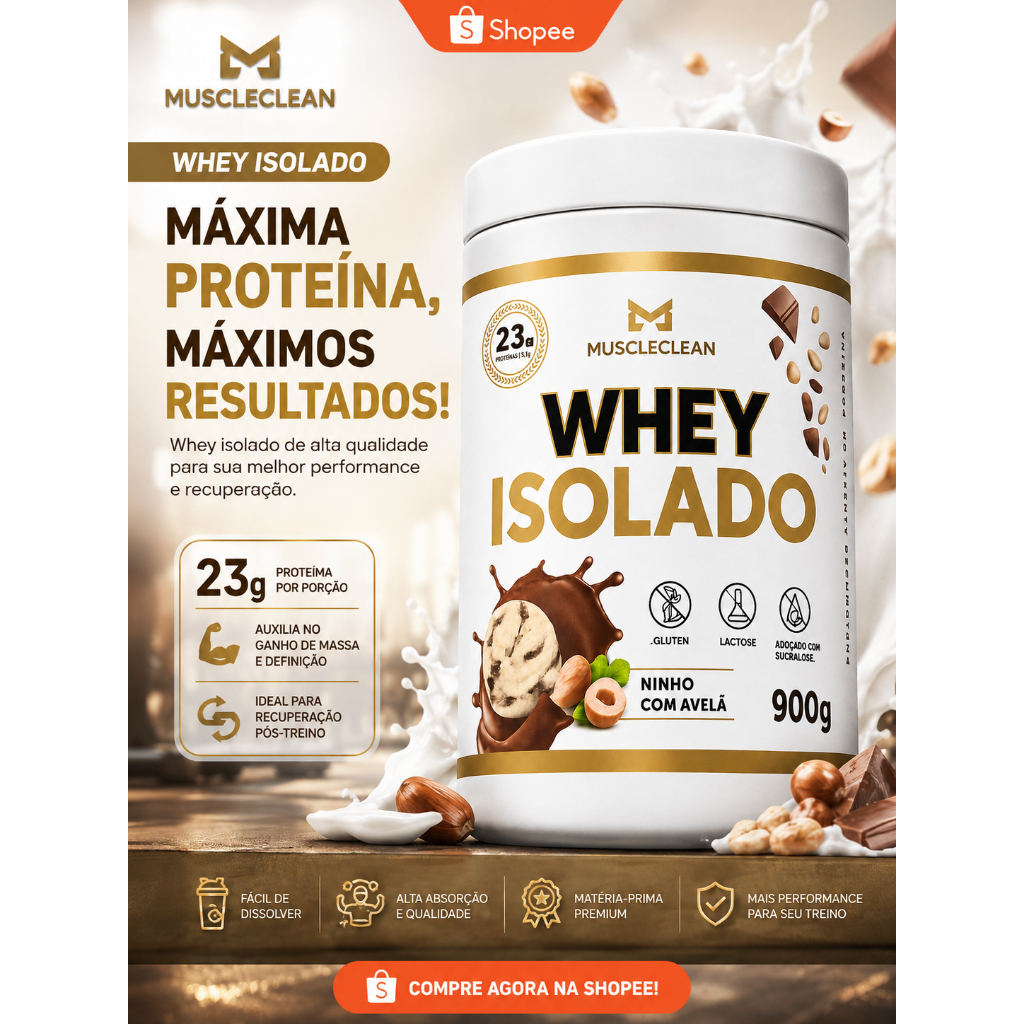 *OFERTA* Whey Protein Isolado (ZERO LACTOSE) 900g - Muscle Clean