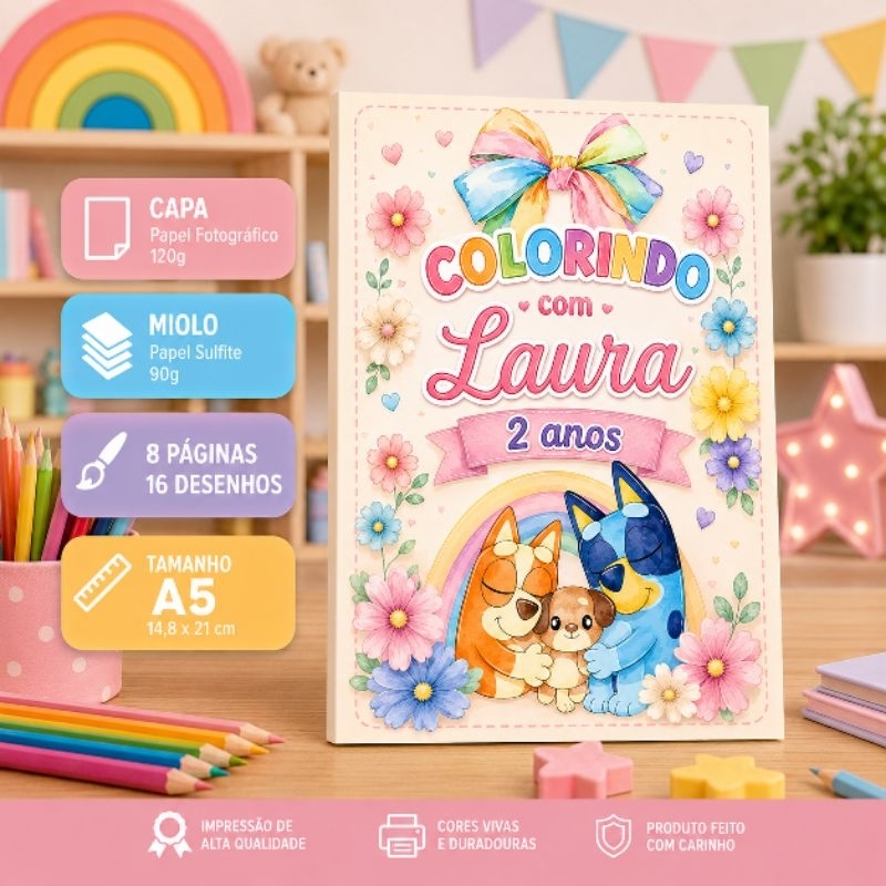 12 Livrinho Personalizado bluy - para colorir, lembrancinhas infantil para festas de aniversário infantis, escolares