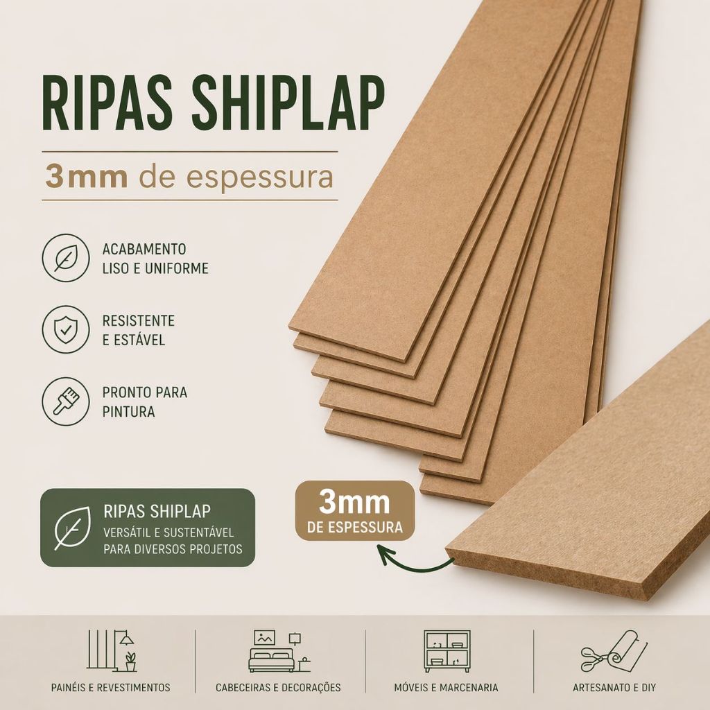 Kit 40 Ripas MDF Cru 3mm Shiplap Lambri Decorativo Painel Ripado Cabeceira Cama Quarto Moderno Tendencia — imagem 2 de 2