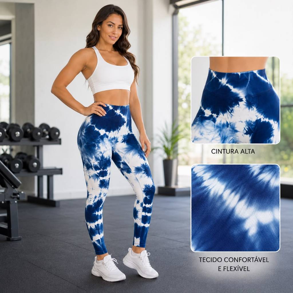 Calças Legging LEVANTA BUMBUM Tie Dye Academia Feminina Esportiva Fitness Levanta Bumbum Zero Transparência