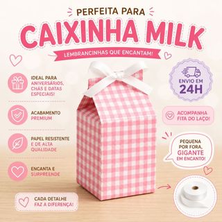 Caixinha Milk Rosa Xadrez Lembrancinha Personalizada Festa Aniversário