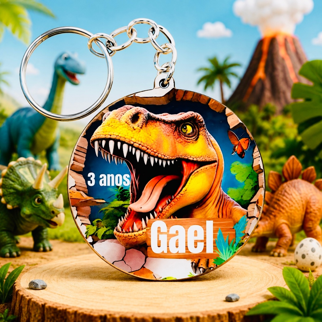 Kit Chaveiro ADESIVADO DINOSSAURO PERSONALIZADO, para escola aniversário, decoração festa lembrancinha