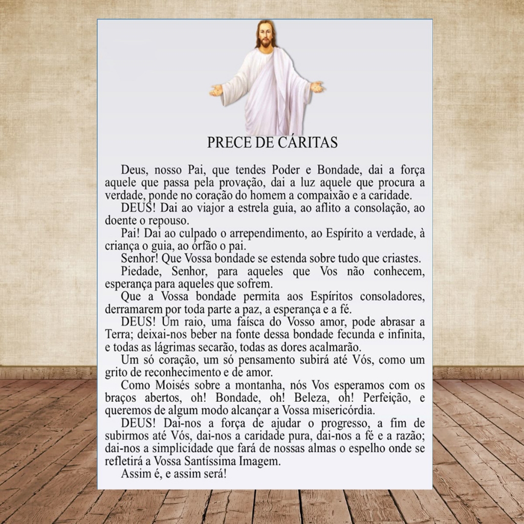 Imagem Placa Plaquinha Decorativa Quadro Prece de Cáritas Jesus Cristo Espiritismo Espiritual