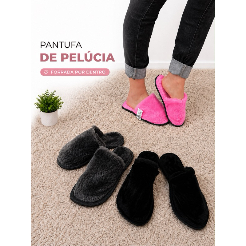 Pantufa de Inverno Peluciada Feminina Masculina Chinelo de Quarto Macia Antiderrapante Forrada super quente”