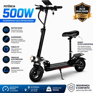 Patinete Elétrico Y26 500w 48V 10AH Com Cartão NFC Luz LED 3 Velocidades 50km/h Longa Autonomia