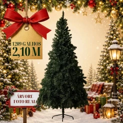 Árvore De Natal Pinheiro Super Cheia Premium Luxo 2,10m 1209 Galhos Cheios Verde
