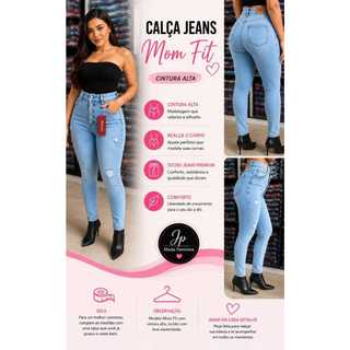 Calça Jeans Feminina Skinny com Botões Frontais e Detalhes Destroyed Calça jeans feminina modelo skinny,