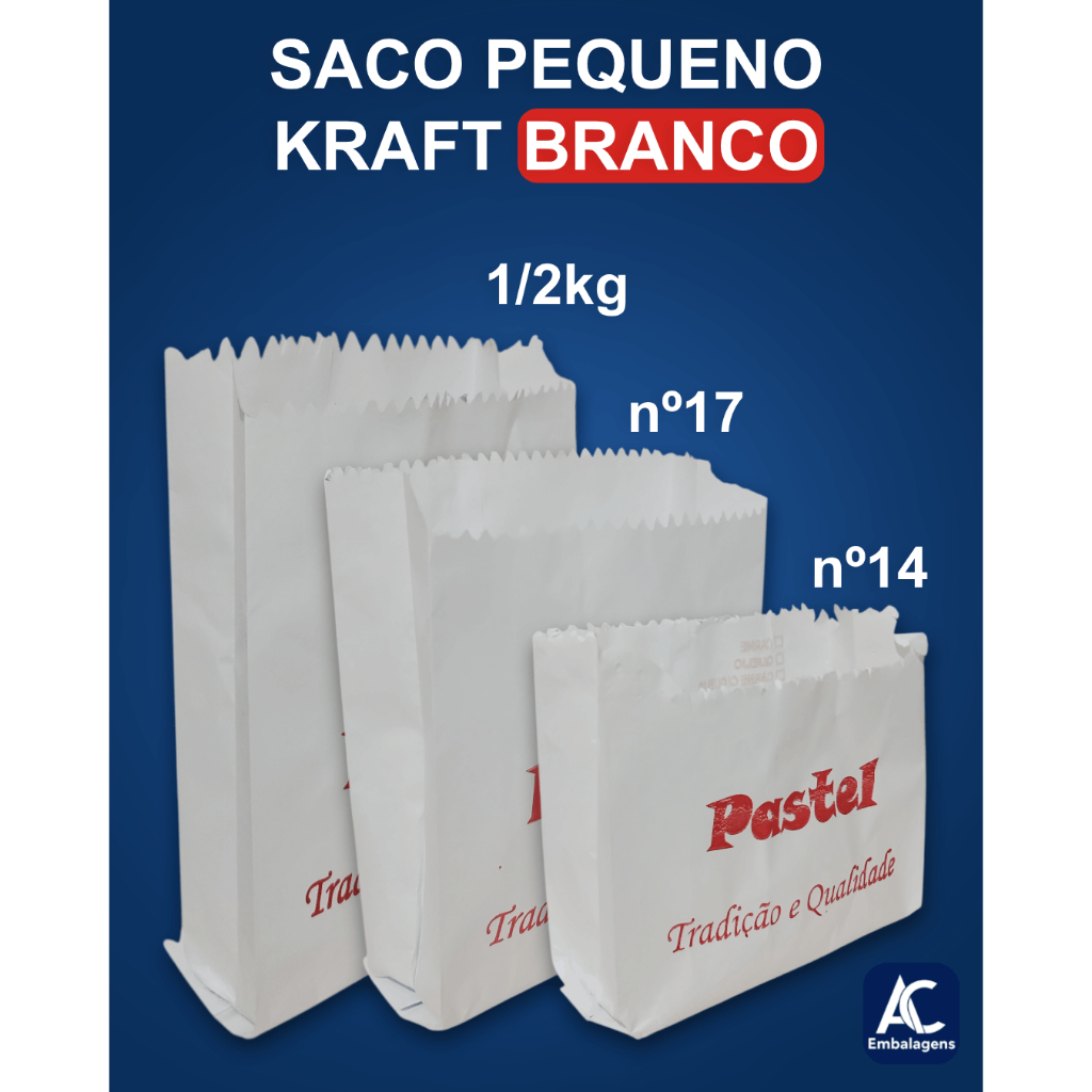 SACO PEQUENO P/ PASTEL KRAFT BRANCO 500 UN (SERVIR NO BALCÃO)