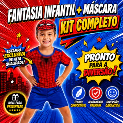 Fantasia Infantil Menino Aranha Spider Com Máscara Personagem Herói Manga Curta Festa Aniversário