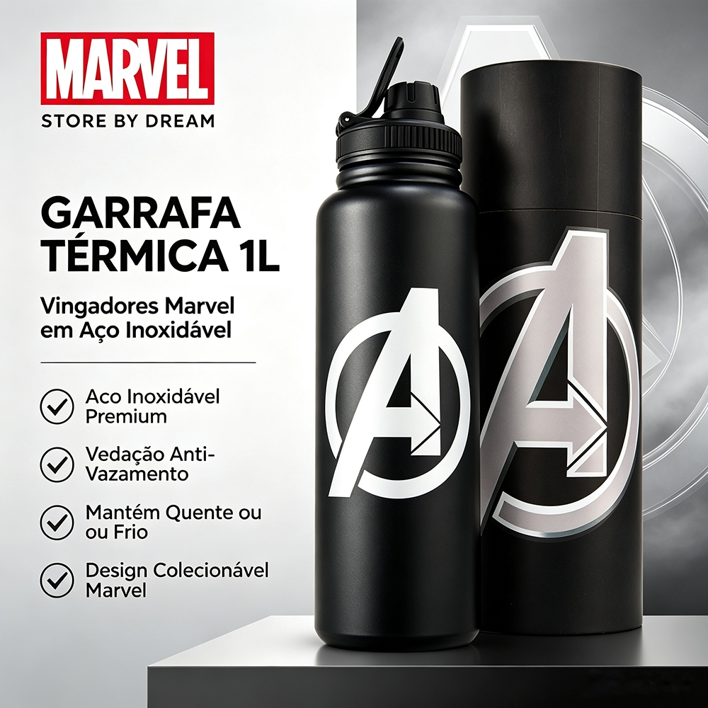 Garrafa Vingadores Marvel Térmica 1L Inox Acessório