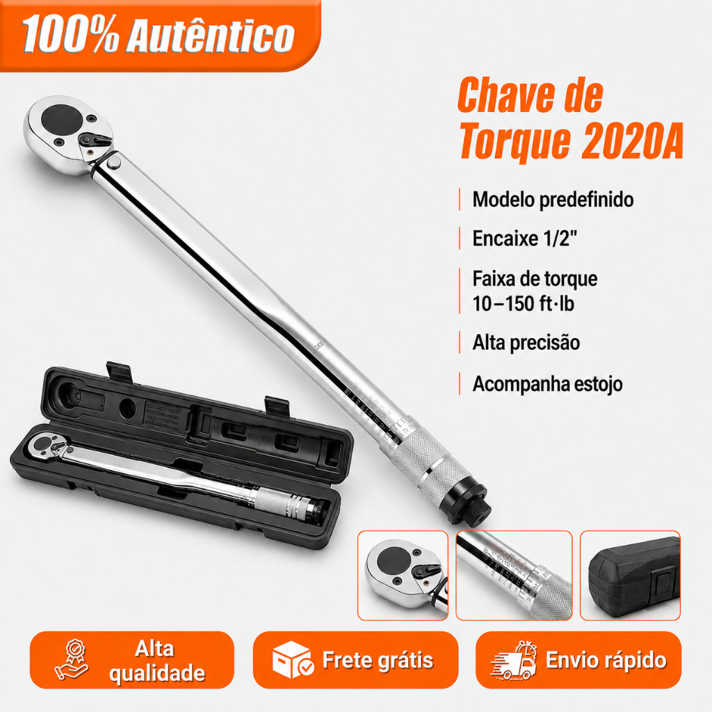 Torquimetro De Estalo 2.8 A 20kg Reversível 210Nm Encaixe 1/2Pol  Cromo Vanádio Profissional