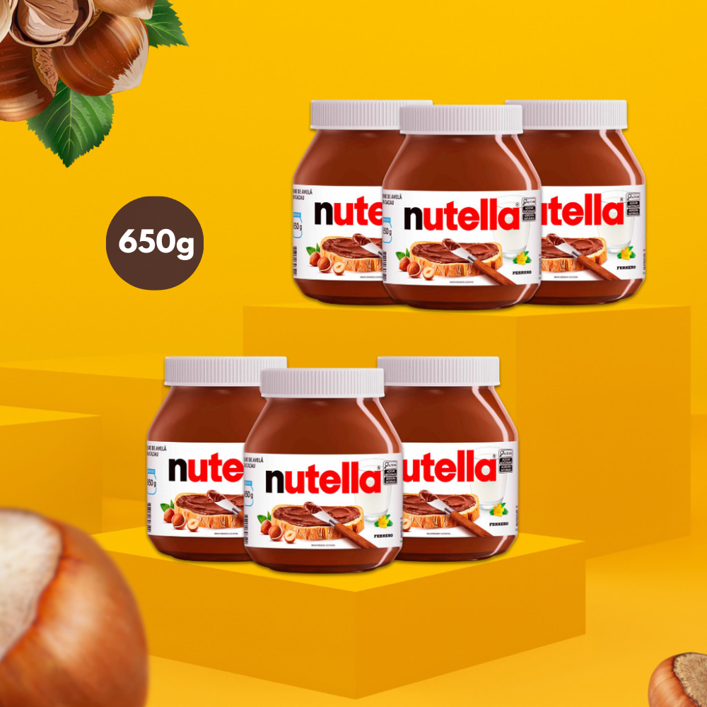Kit 6 Nutella Creme De Avelã Com Cacau Pote Grande 650g Chocolate Cremoso Saboroso Pão Torrada Sobremesa Recheio Ferrero