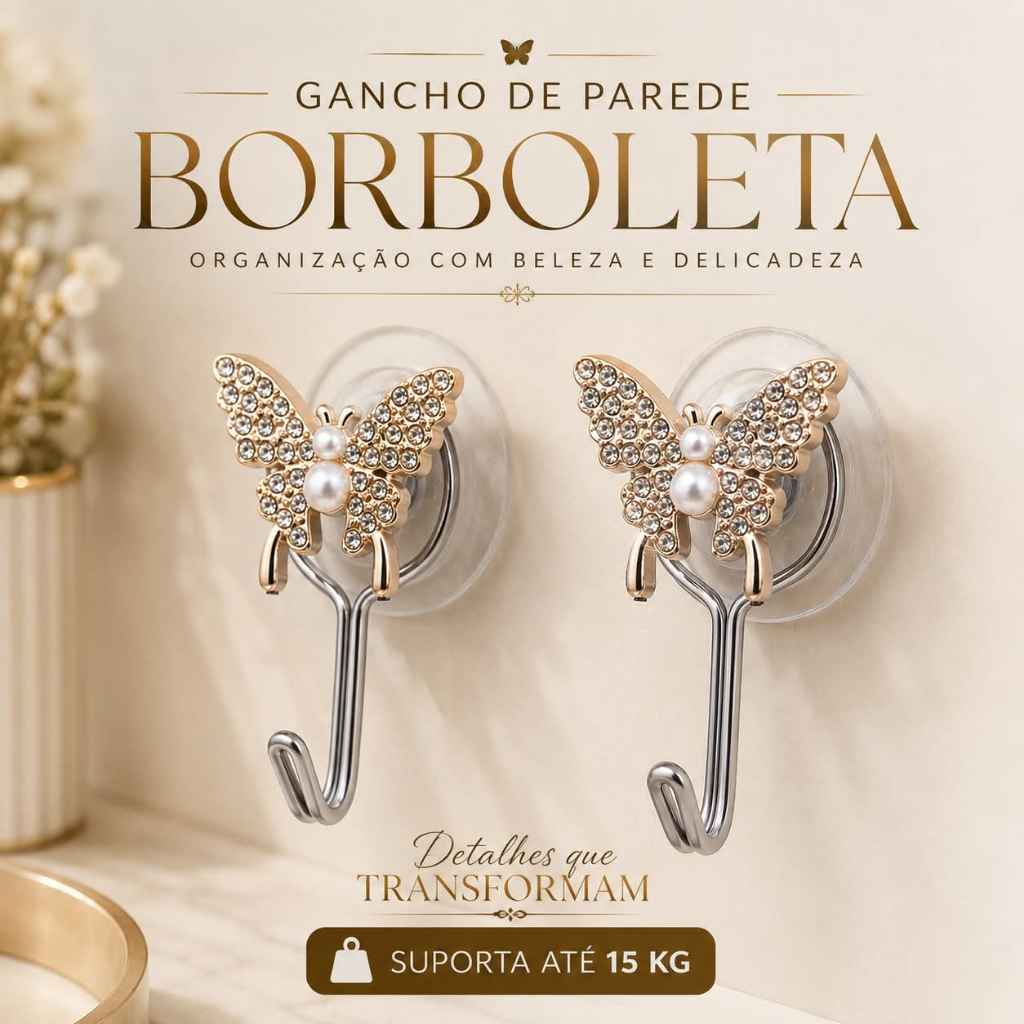 Kit 2 Ganchos Suporte Parede Borboleta Autocolante Decorativo Roupas Cintos Bolsas Chaves