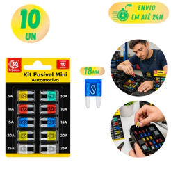Kit 10 Mini Fusível Automotivo Carro Moto Caminhão Reposição Elétrica 5A 10A 15A 20A 25A 30A Cores