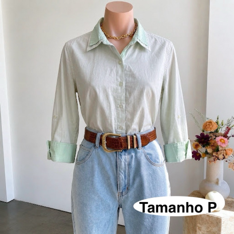 Camisa Social Verde Claro Feminina Elegante Casual Chic Moda Trabalho Confortável Estilosa Versátil Dia a Dia