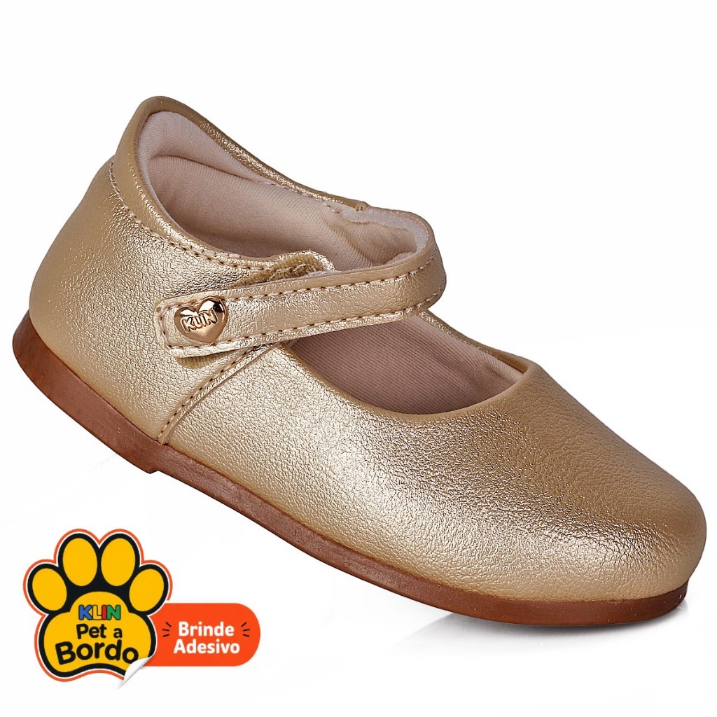 Sapatilha Infantil Klin Menina Dourada Confortável – Clássica, Leve e com Fechamento em Velcro