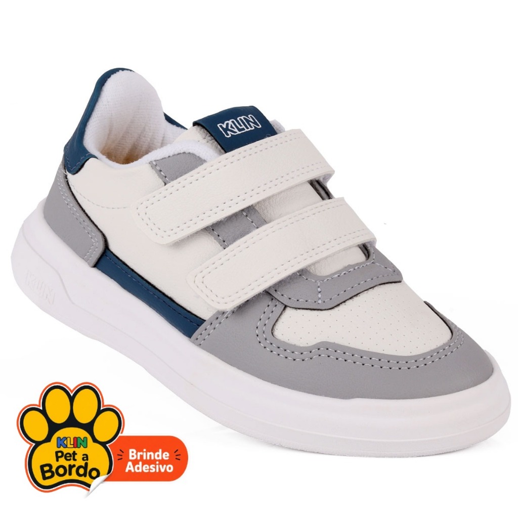 Tênis Infantil Masculino Klin Original Capri Mini Calce Fácil com Velcro Duplo Branco – 25 ao 30