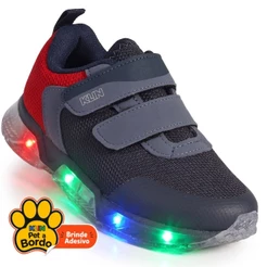 Tênis Infantil Klin Light Menino com LED e Tira Dupla Aderente - Marinho/Vermelho