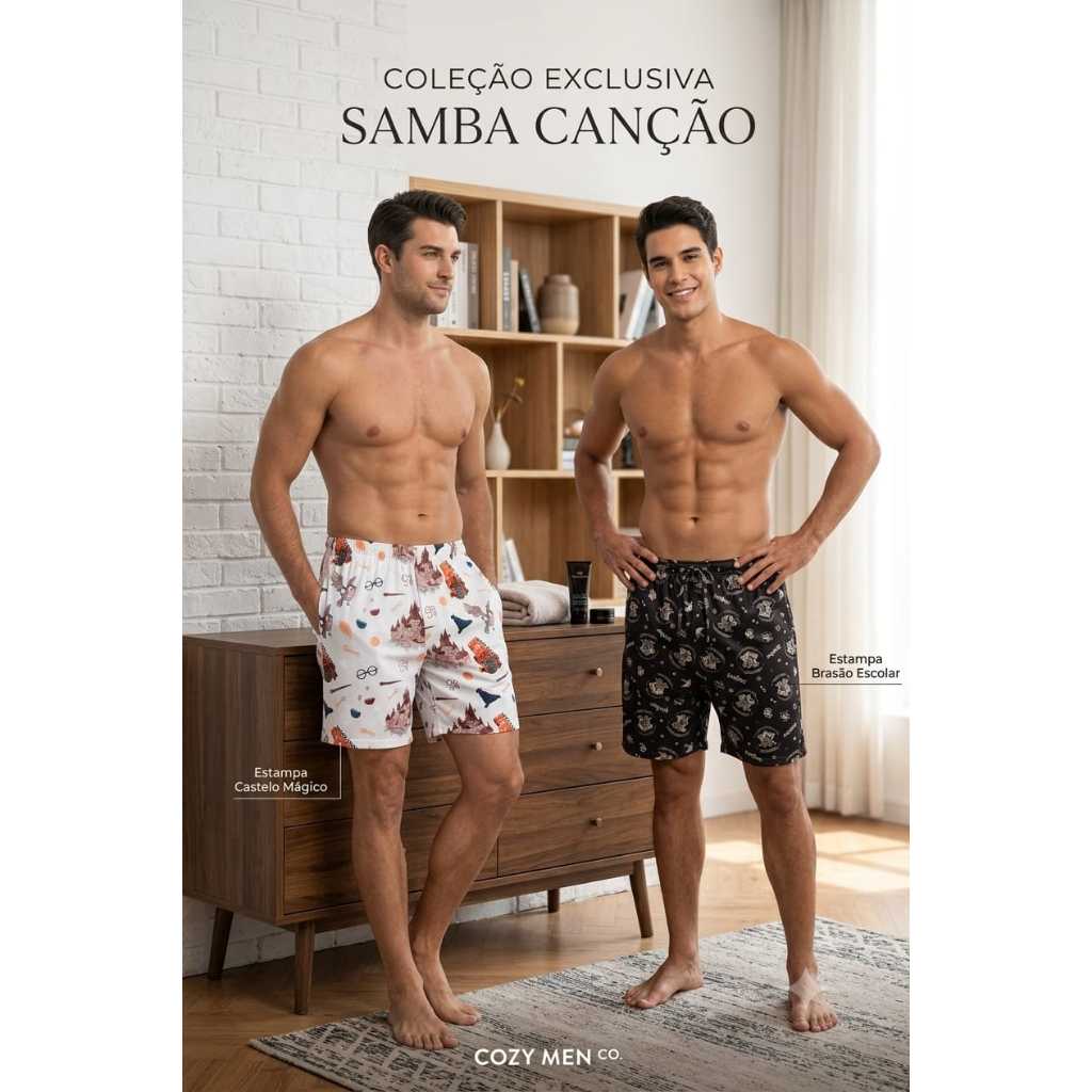 Shorts Pijama Masculino Samba Canção Personagens Harry Potter Pijama de Dormir