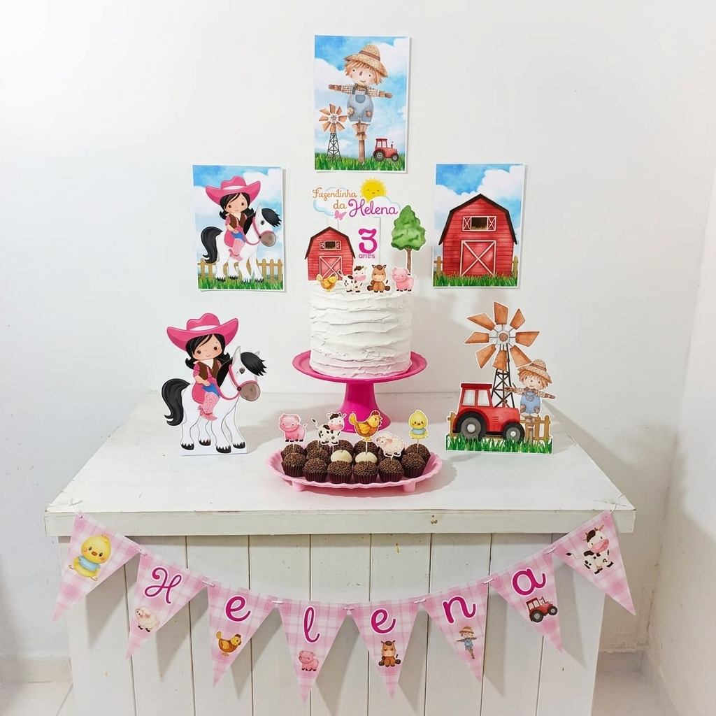 Kit Festa Fazendinha menina Personalizado Só Um Bolinho Festa em Casa Aniversário Infantil adulto Mesversário