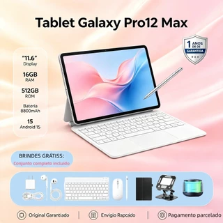 [Teclado e mouse grátis] Tablet Galaxy Pro12 Max 11,6 polegadas, 16 GB + 512 GB, Android, bateria de