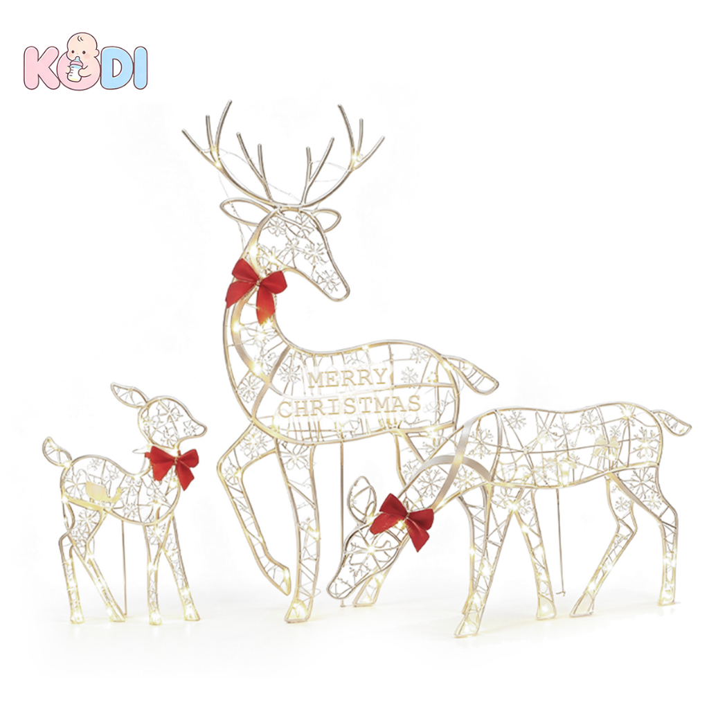 Kit 3 Cervos Decorativos de Natal Iluminados LED Decoração para Jardim Casa Natalino -N8