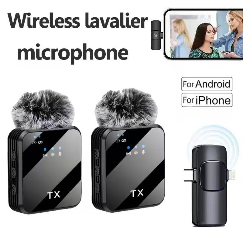 Microfone Lapela Duplo Sem Fio Para iPhone/Android 2em1 Profissional Magnético Redução de Ruído