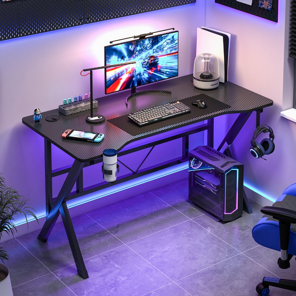 Mesa Gamer 110cm Ampla Estrutura Pernas em Aço Formato K, Design Ergonômico Multifuncional para Computador Home Office