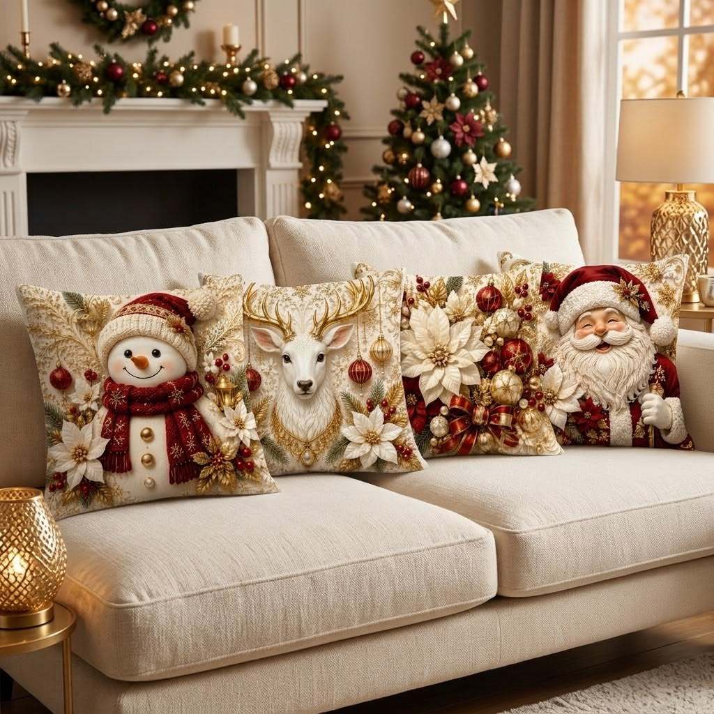 Kit 04 Capas de Almofada Natal 45x45 Capinhas Natalinas Tecido Oxford Maravilhosas