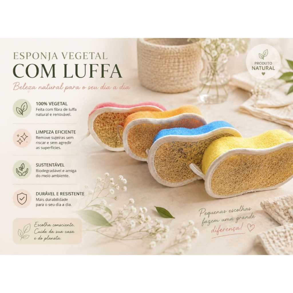 Esponja Para Banho Limpeza Profunda Soft e bucha vegetal cores SORTIDAS