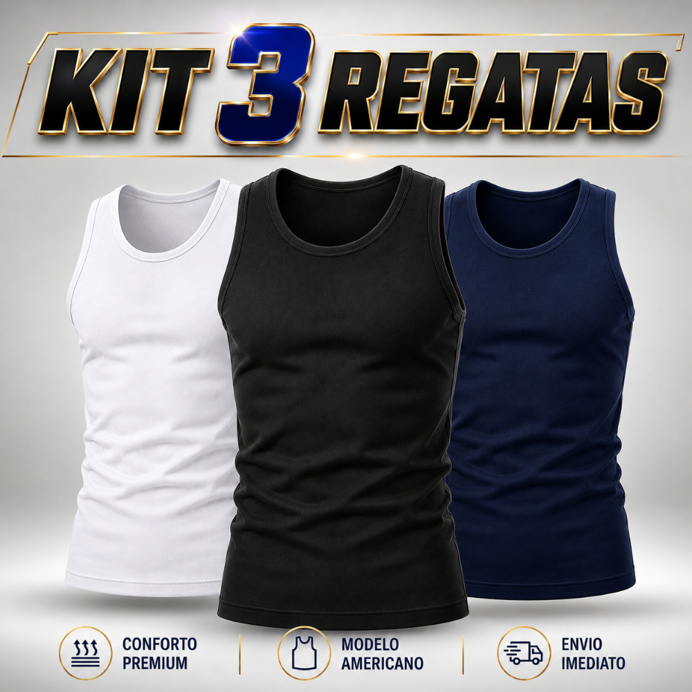 Kit 3 Regatas Masculinas Caneladas Ribana Slim Academia Casual.
