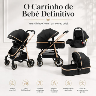 Carrinho Completo 3 EM 1 Com Moisés e Bebe Conforto - Modelo Europeu Luxo