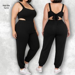 Macacão Plus Size Feminino Longo Macacão Social Plus Size Elegante Macacão Soltinho Preto Luxo aladim