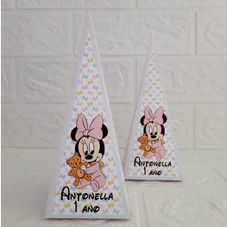 Kit Caixinhas Piramide Personalizadas Minnie Baby | Lembrancinha Festa Infantil | Aniversário