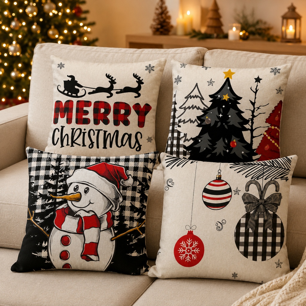 Kit 04 Capas de Almofada DIgital Natalina 43x43cm Decoração Natal Especial