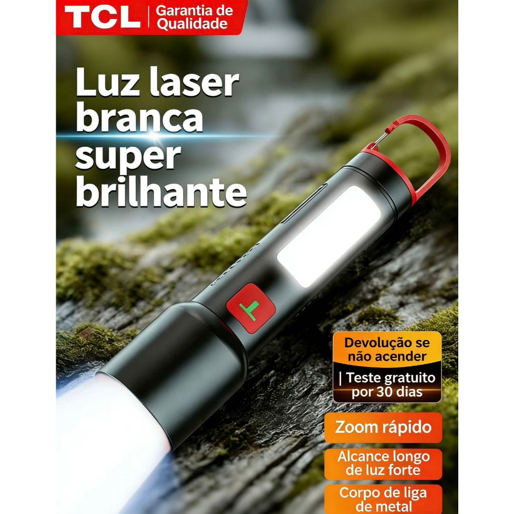 Lanterna Holofote Led Tática Recarregável Tipo-C Com Espelho Lanterna Profissional USB Ligas de Alumínio | 6h Autonomia