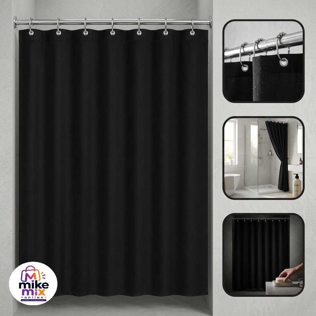 Cortina de Box Vinil Preta Banheiro Com Ganchos Cortina para Box Impermeável PVC Chuveiro Banheiro Moderna