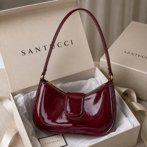 Bolsa Feminina Meia Lua Verniz Pequena Fecho Zíper Tote Ombro Baguete Alça Mão Festas Madrinha Elegante — imagem 1