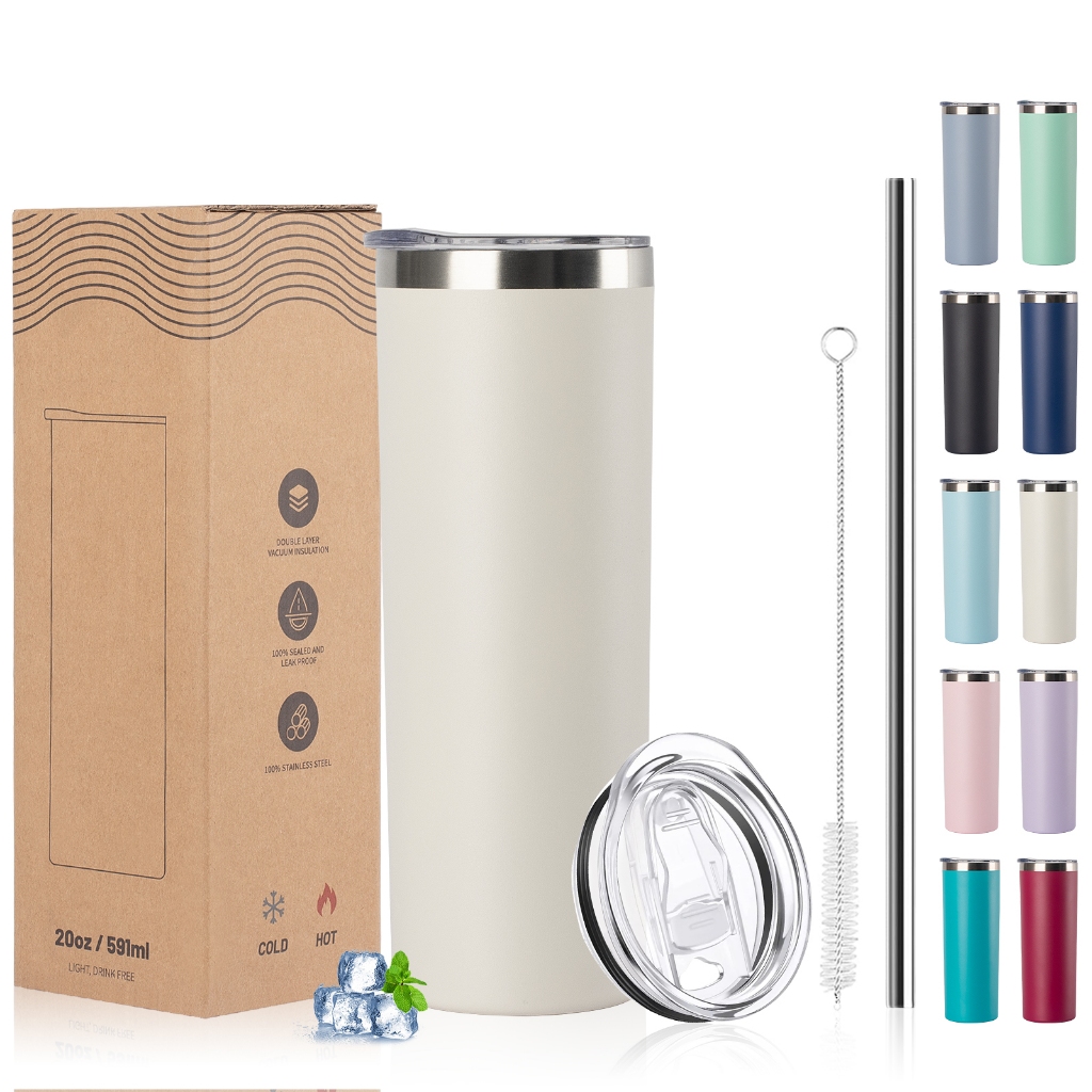 WATERSY Copo Térmico 591ml 20oz Inox Parede Dupla Vácuo Antivazamento Mantém Quente Frio Canudo Sem BPA Viagem Academia