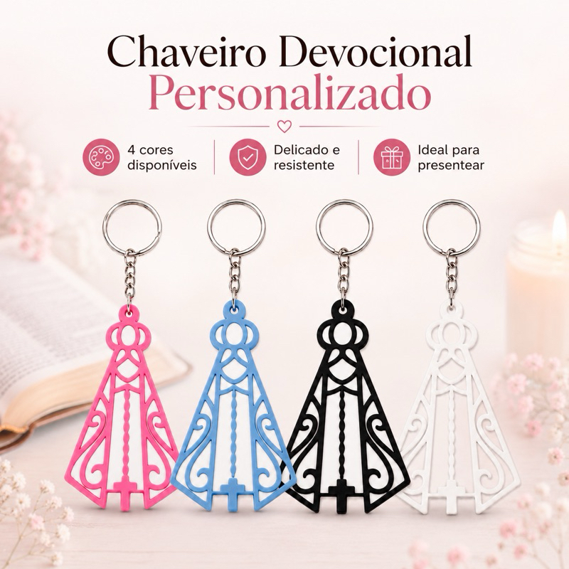 Kit Chaveiro Nossa Senhora Aparecida Personalizado Lembrancinha Batizado Crisma Eucaristia