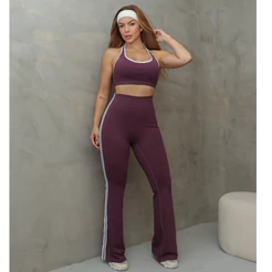 Conjunto Fitness Feminino Esportivo Top Cropped e Calça Flare Academia Treino SD4001