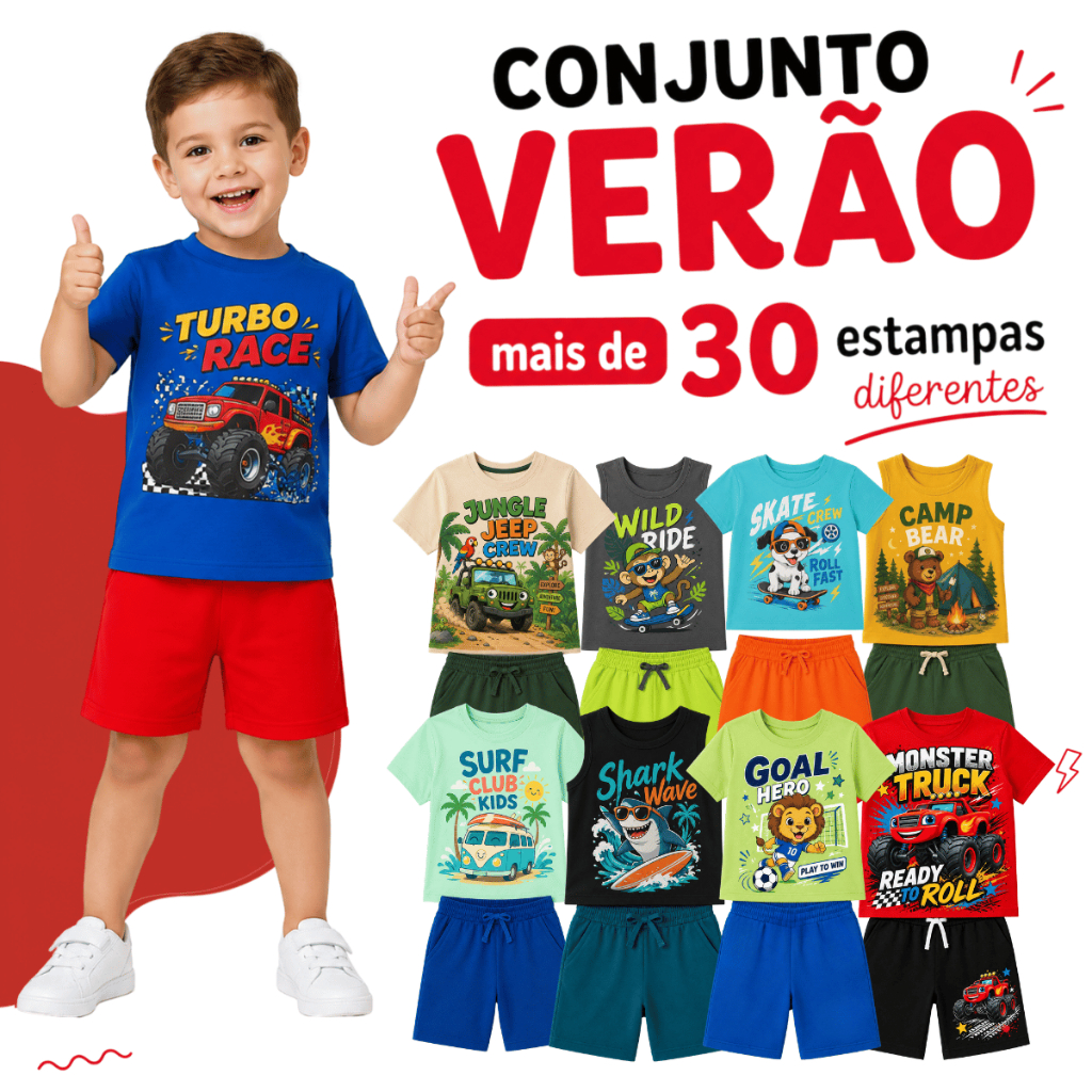 2 Peças Conjunto Infantil Masculino Verão Menino Camiseta e Bermuda 1 a 8 Anos Roupa Infantil - 1 Conjunto