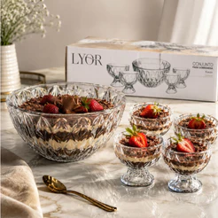 Conjunto Sobremesa de Cristal LYOR Diamond 5 Peças/ Bowl Grande / 4 Taças/ Elegante
