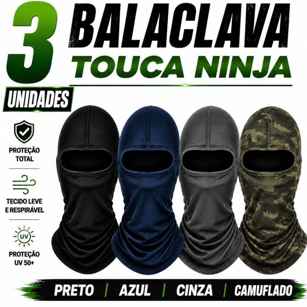 Kit 3 Touca Ninja Balaclava bandana Motoqueiros Militar Tatica Frio Máscara Moto proteção solar raios UV 50+ térmica