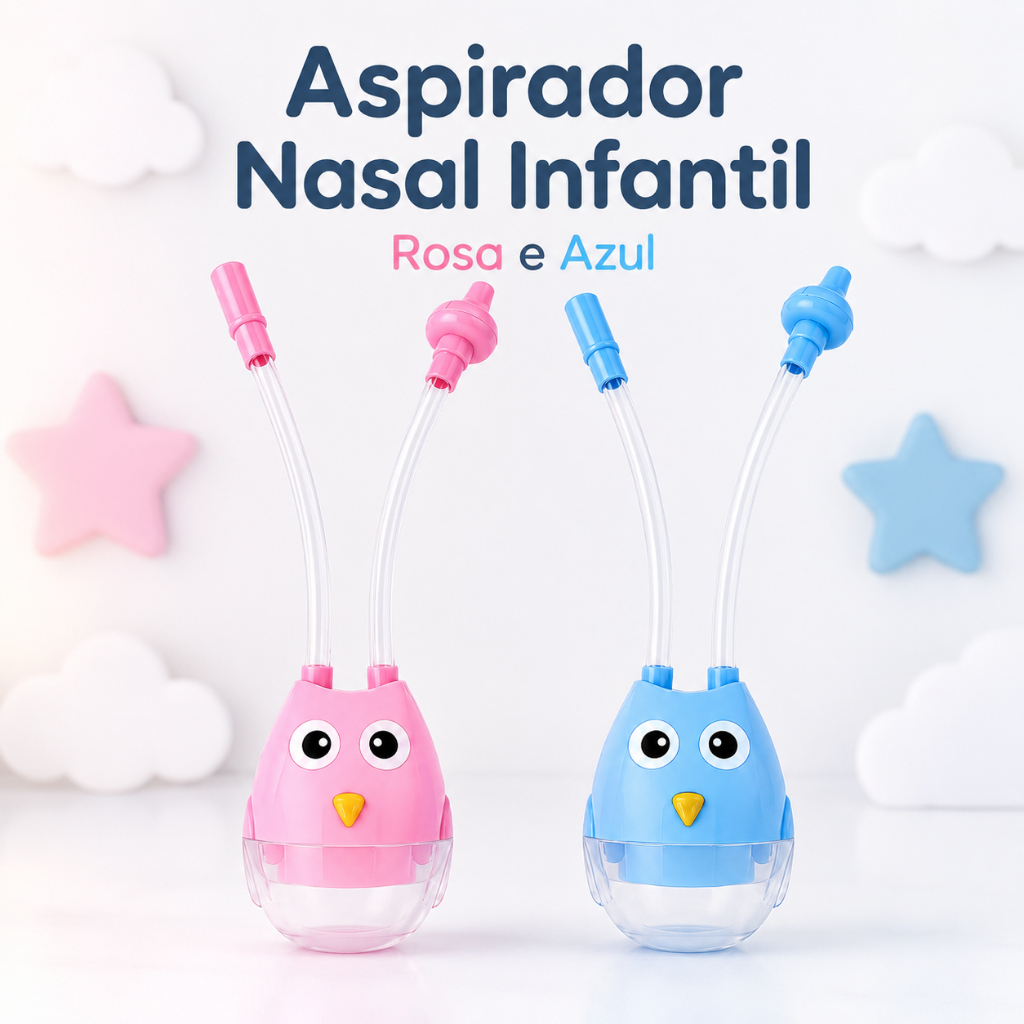 Aspirador Nasal Infantil Manual Corujinha Bebê Rosa Azul Higiene Nasal Antirrefluxo