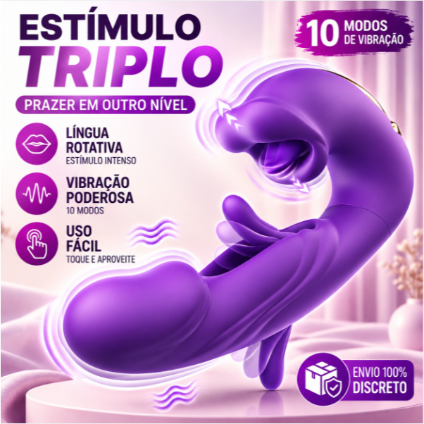 Vibrador Feminino 3 em 1 Recarregável USB com Sucção, Língua e Estimulador Ponto G Clitóris