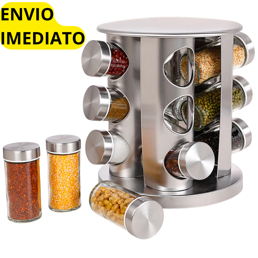 Porta Tempero Condimento Inox 12 Potes Suporte Giratório