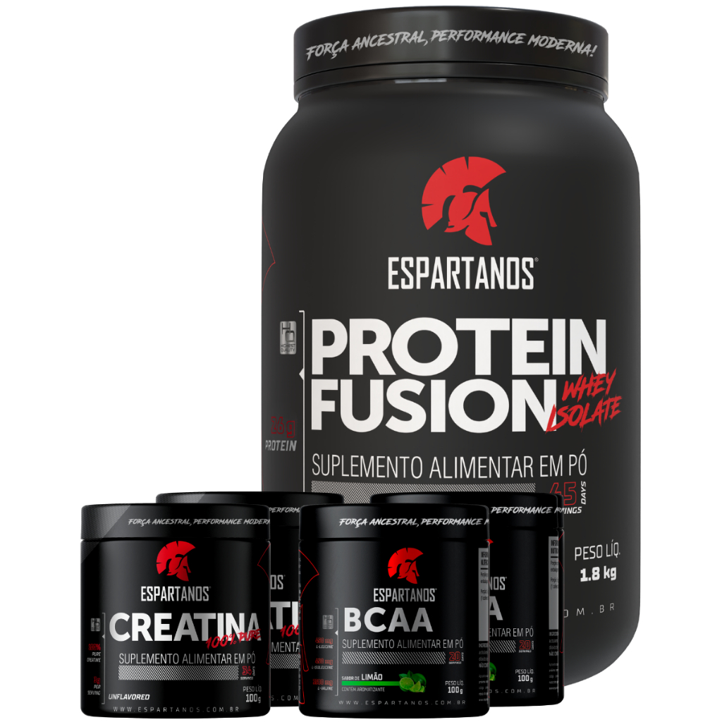 Whey Protein Fusion Isolate 1,8kg + 2x Creatina + 2x Bcaa - Espartanos
