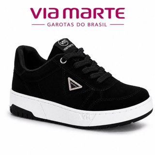 Tênis Via Marte Casual Feminino Confortável Nobuck Preto Plataforma Original